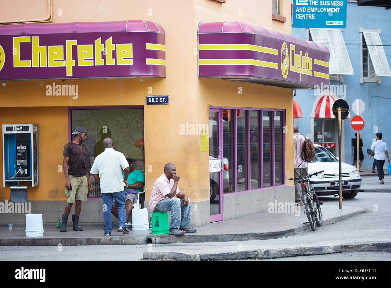 Barbados Parish Saint Michael local  Lower Broad Street chefette take away restaurant junk food snacks The name Chefette was bor Stock Photo