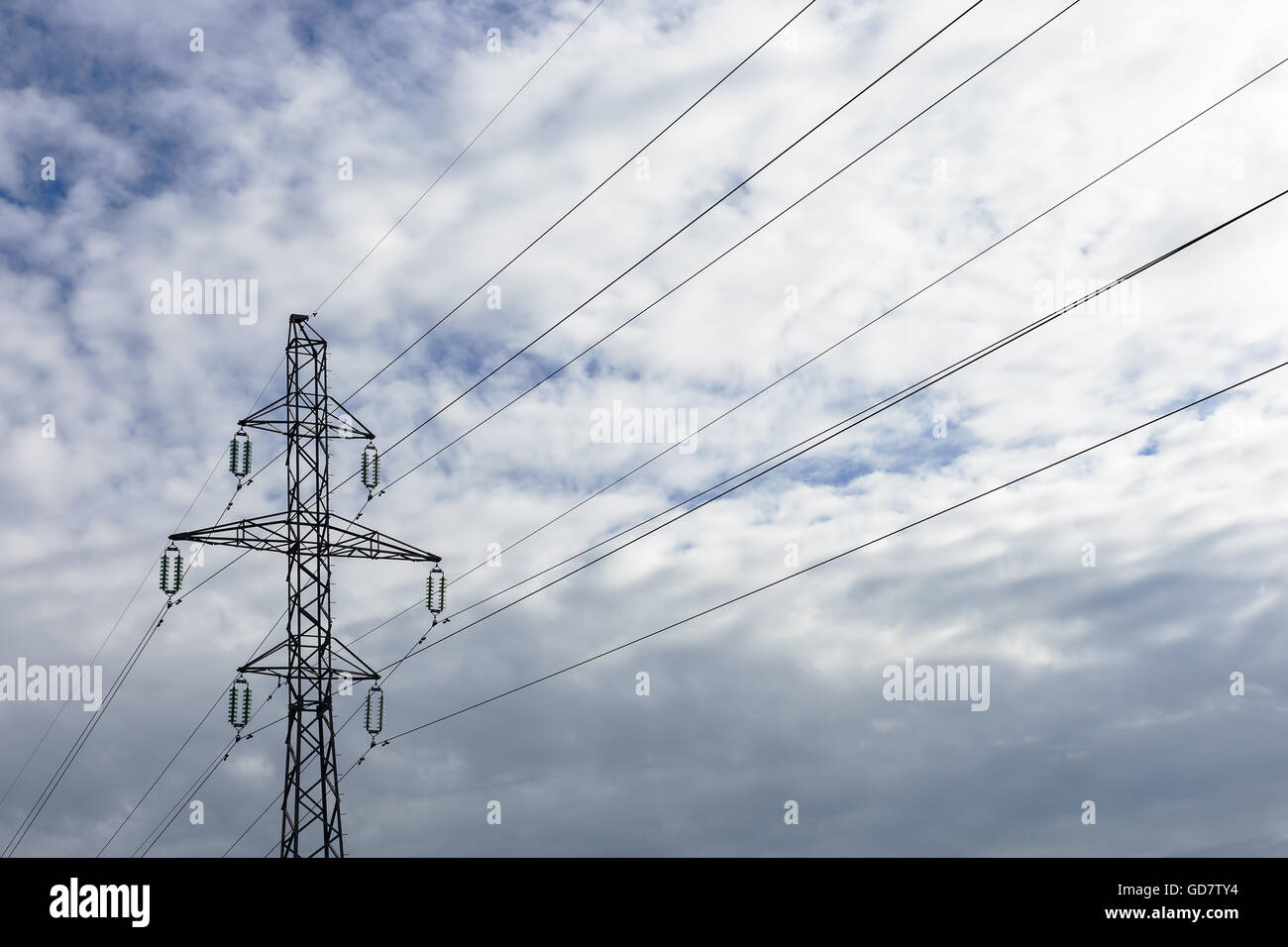 Electrical tower on a background of gray sky Stock Photo
