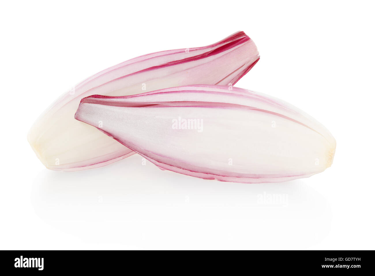 Red onion section, Tropea type, isolated on white, clipping path Stock Photo