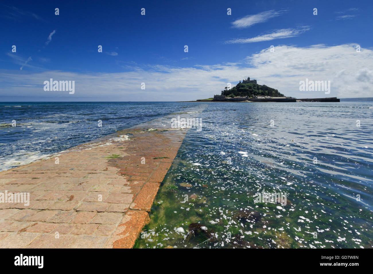 st michaels mount with causeway , Marazion in Cornwall UK. Stock Photo