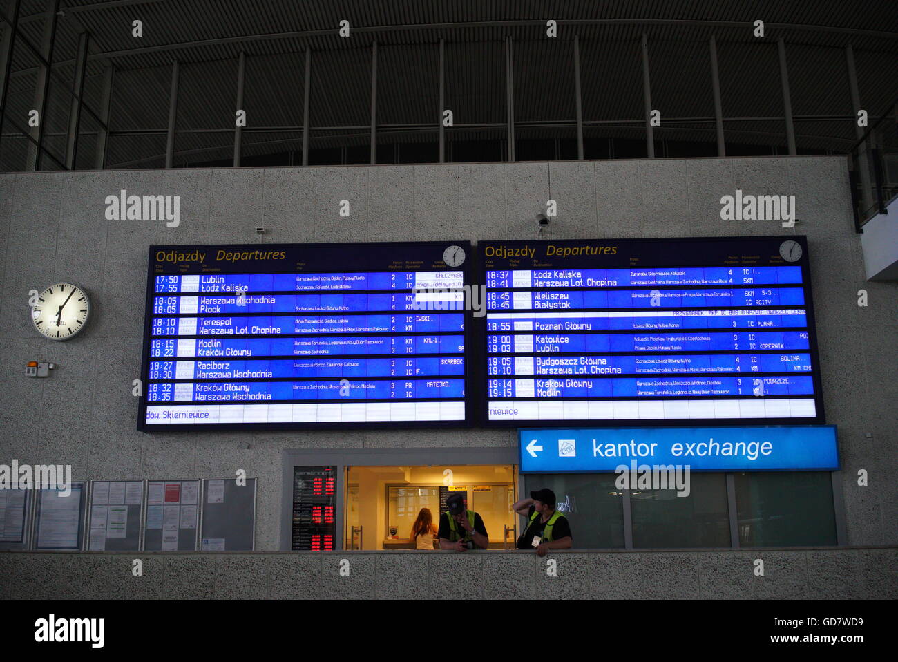 Electronic timetable at Warsaw Central Station, Poland Stock Photo