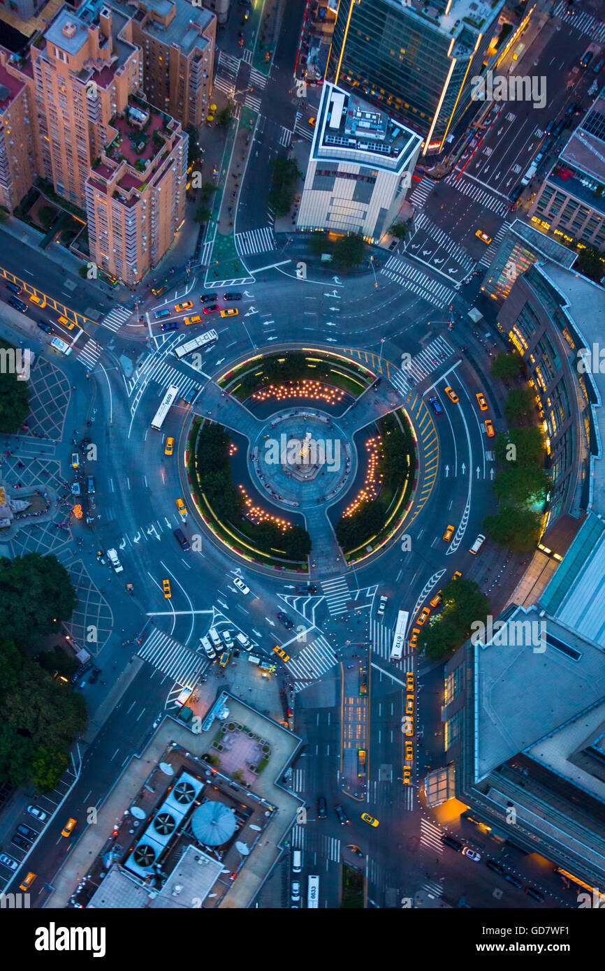 Columbus Circle, named for Christopher Columbus, is a traffic circle and heavily trafficked intersection in New York City Stock Photo