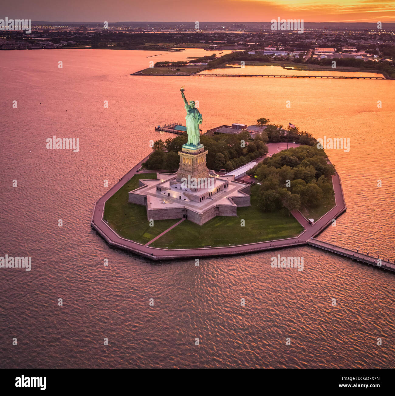 The Statue of Liberty is a colossal neoclassical sculpture on Liberty Island in New York Harbor