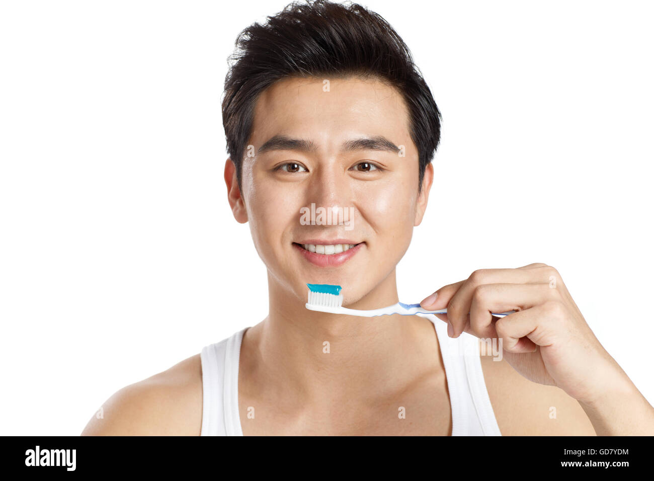 Young men are brushing their teeth Stock Photo Alamy