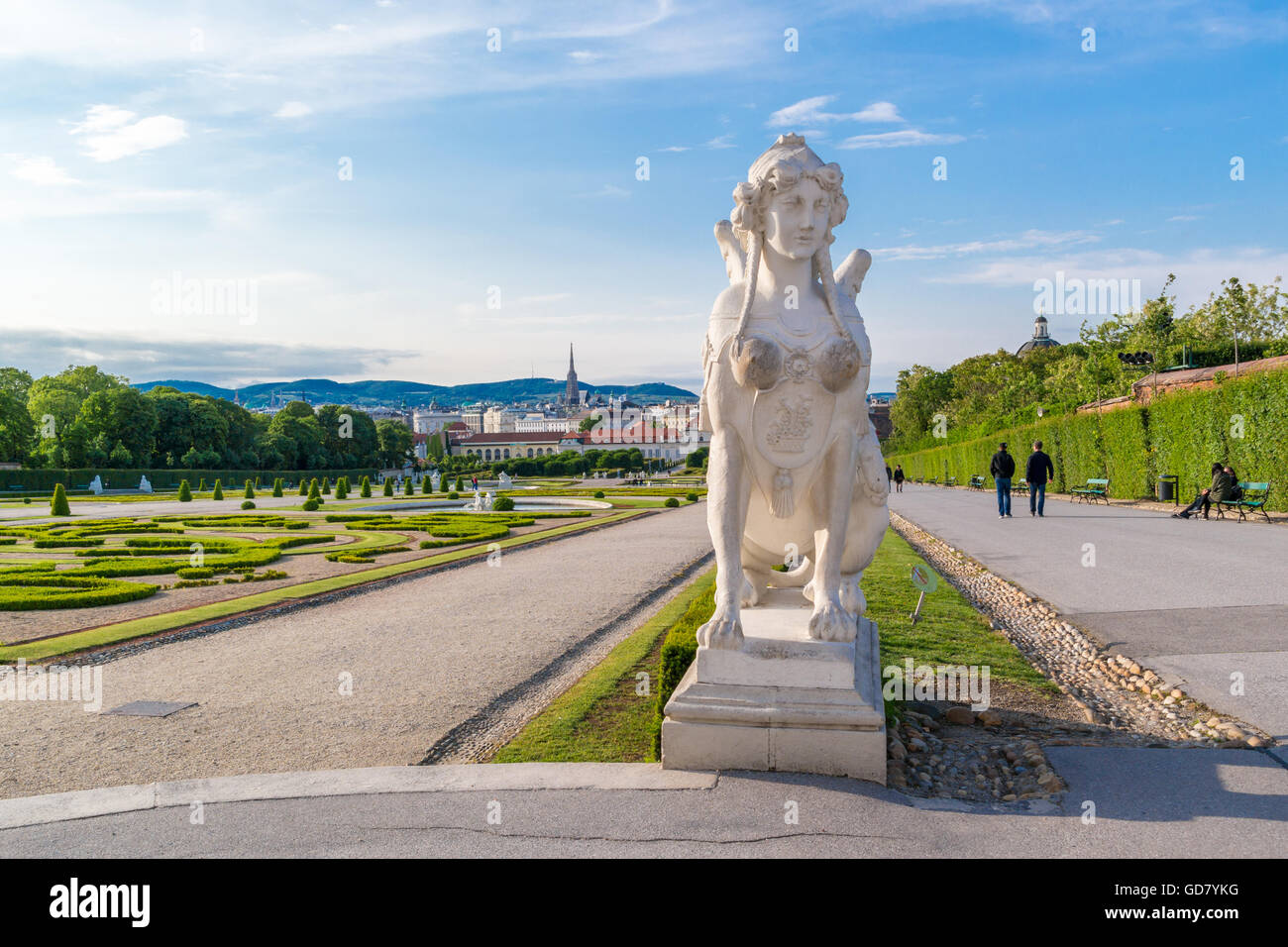 Sphinx sculpture and people in Belvedere Gardens in Vienna, Austria Stock Photo