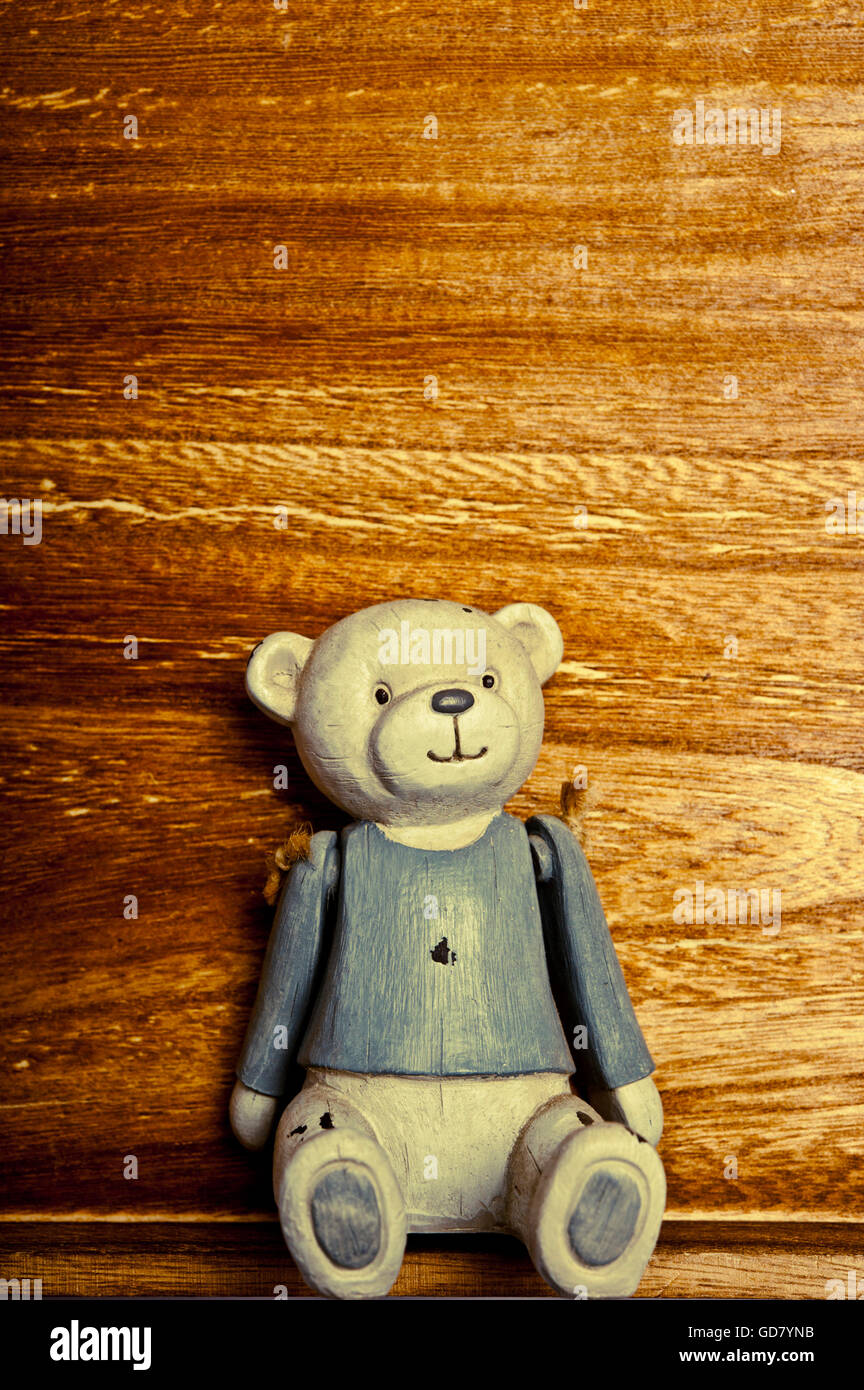 vintage wooden toy bear Stock Photo