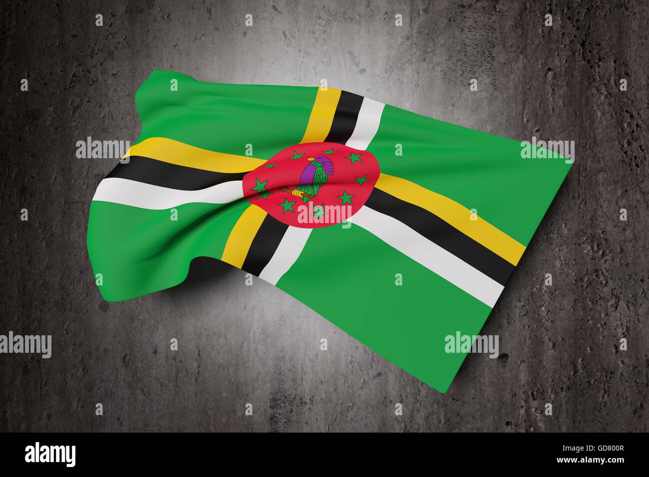 3d rendering of Dominica flag waving on a dirty background Stock Photo ...