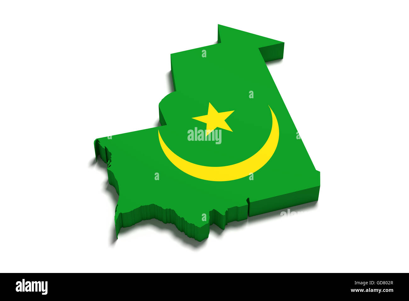 3d rendering of Mauritania map and flag on white background Stock Photo ...