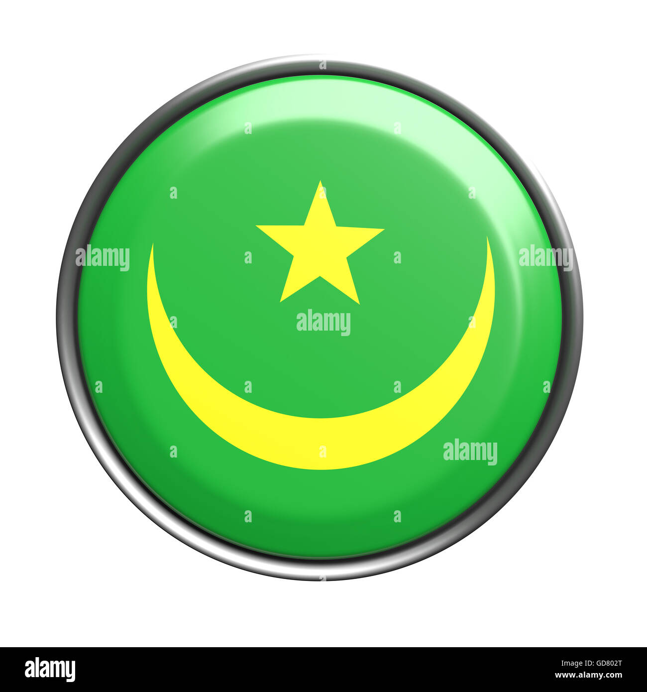3d rendering of Mauritania button with flag on white background Stock ...