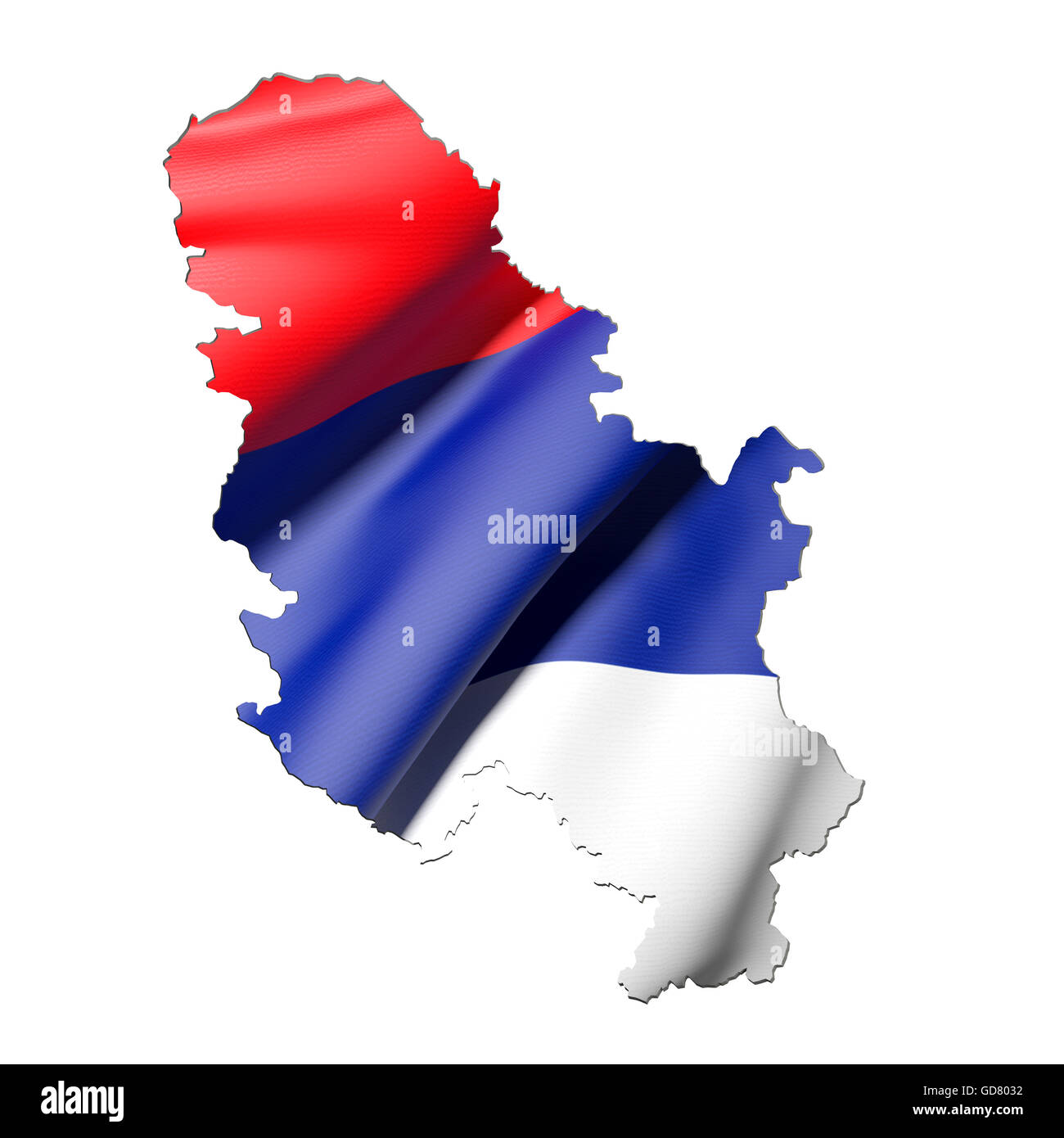 3d rendering of Serbia map and flag on white background. Stock Photo