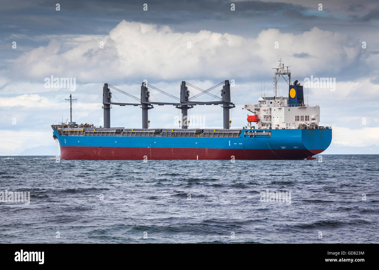 Bulk carrier sailing on the north Atlantic ocean. Stock Photo