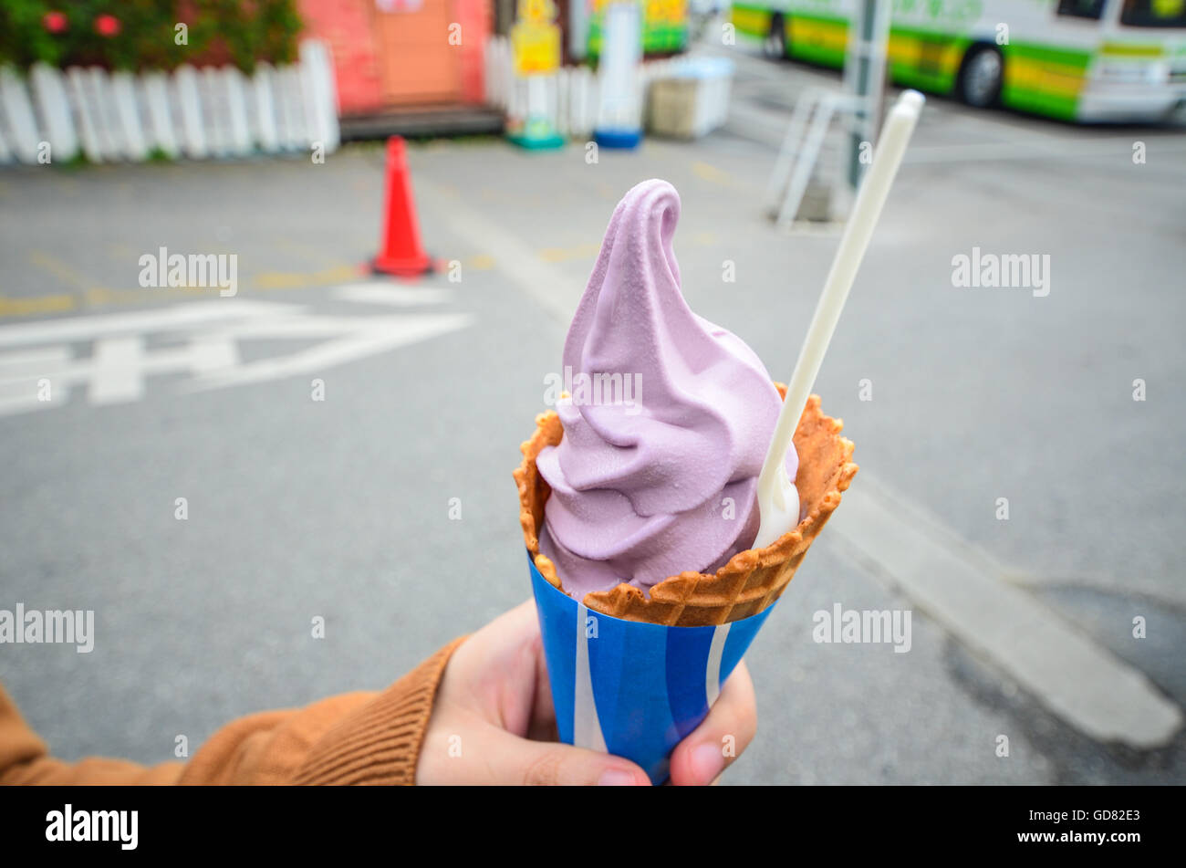 Okinawan Purple Sweet Potato Soft Cream Stock Photo
