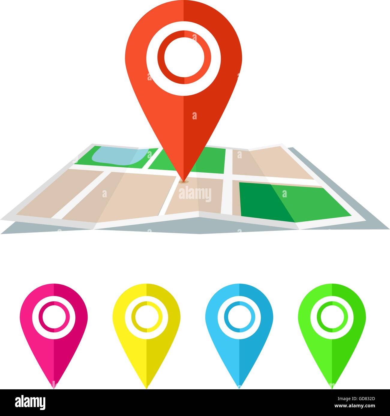 Red marker with flat map Stock Vector Image & Art - Alamy