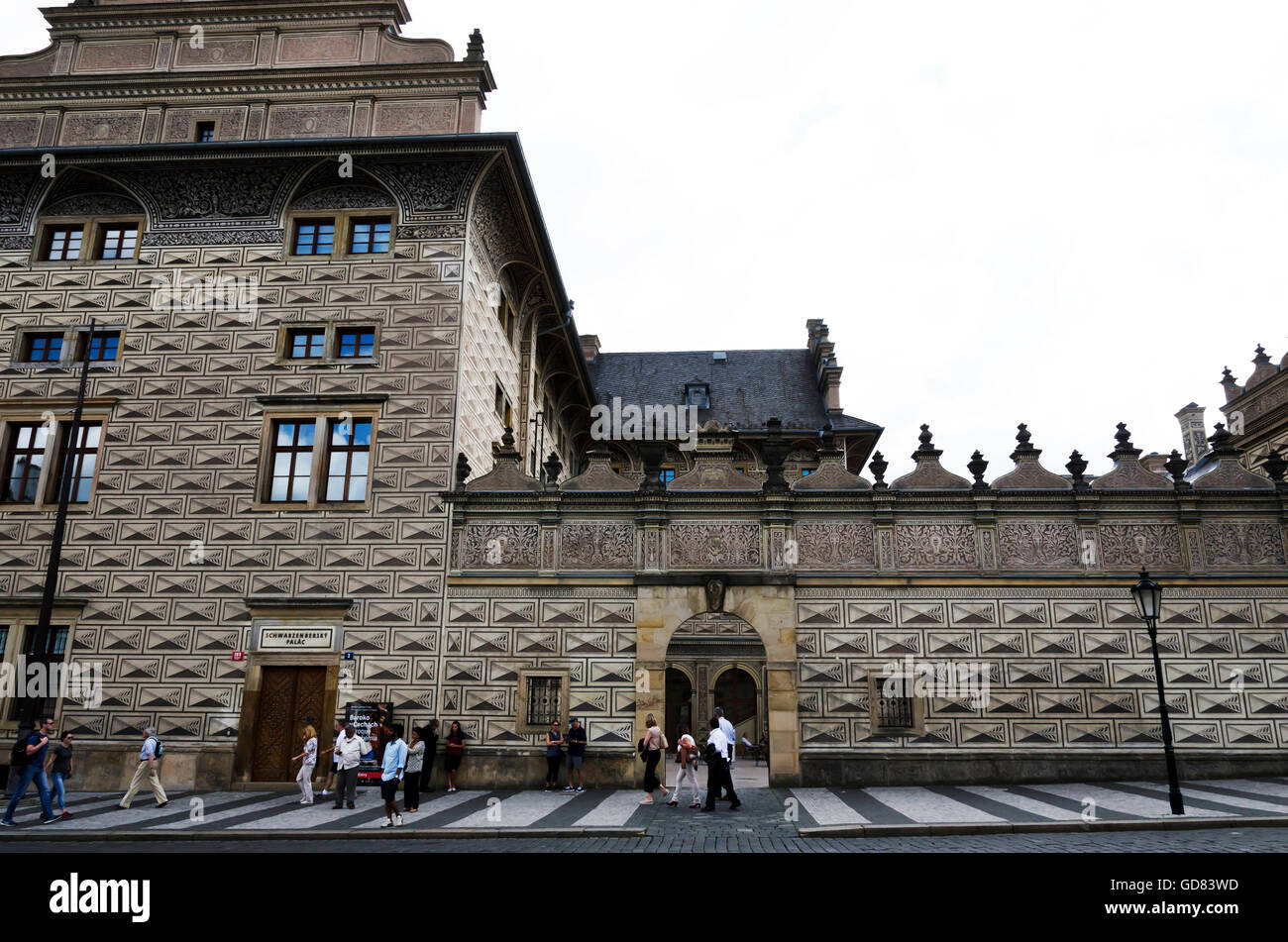The beautifully-painted Schwarzenberg Palace in the centre of Prague (Praha) in the Czech Republic. Stock Photo
