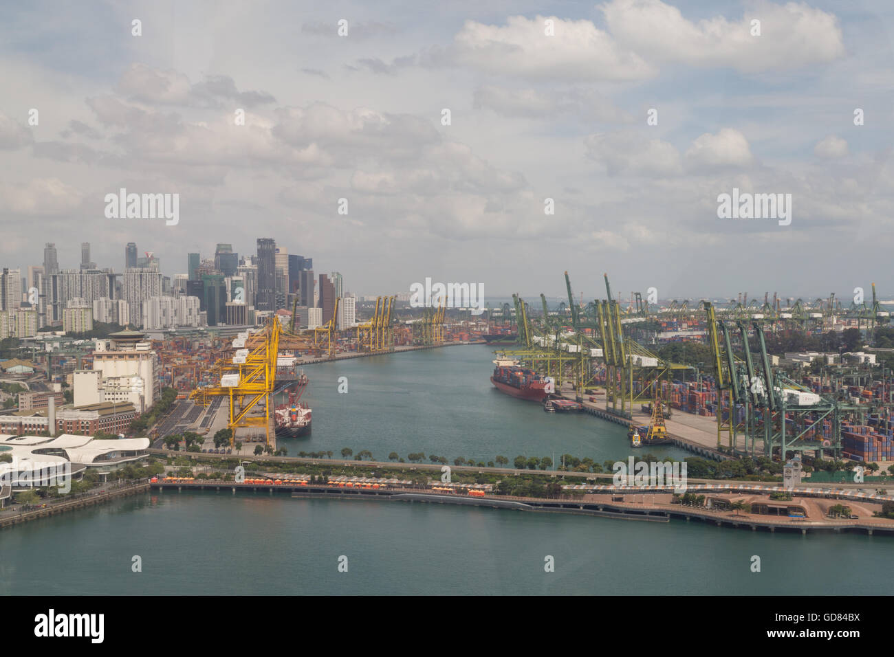 Singapore, Singapore - February 02, 2015: Aerial view of the container terminal Stock Photo