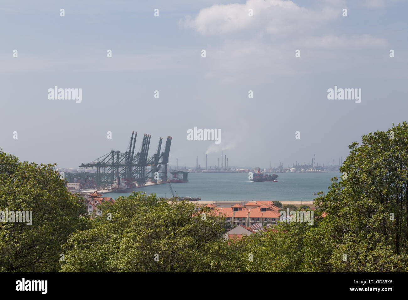 Singapore, Singapore - February 01, 2015: View of the container terminal from the Southern Ridges Stock Photo