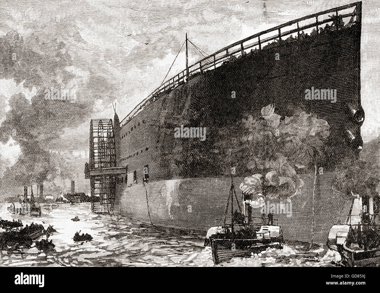 The launch of the SS Great Eastern in 1858. Stock Photo