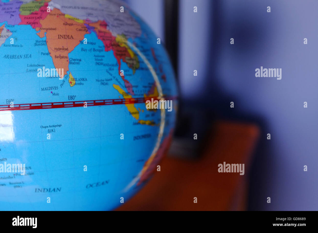 The equator highlighted on a child's globe. Stock Photo