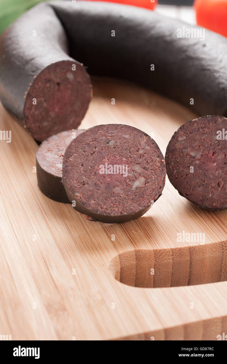 Black pudding or blood sausage cut into slices Stock Photo Alamy