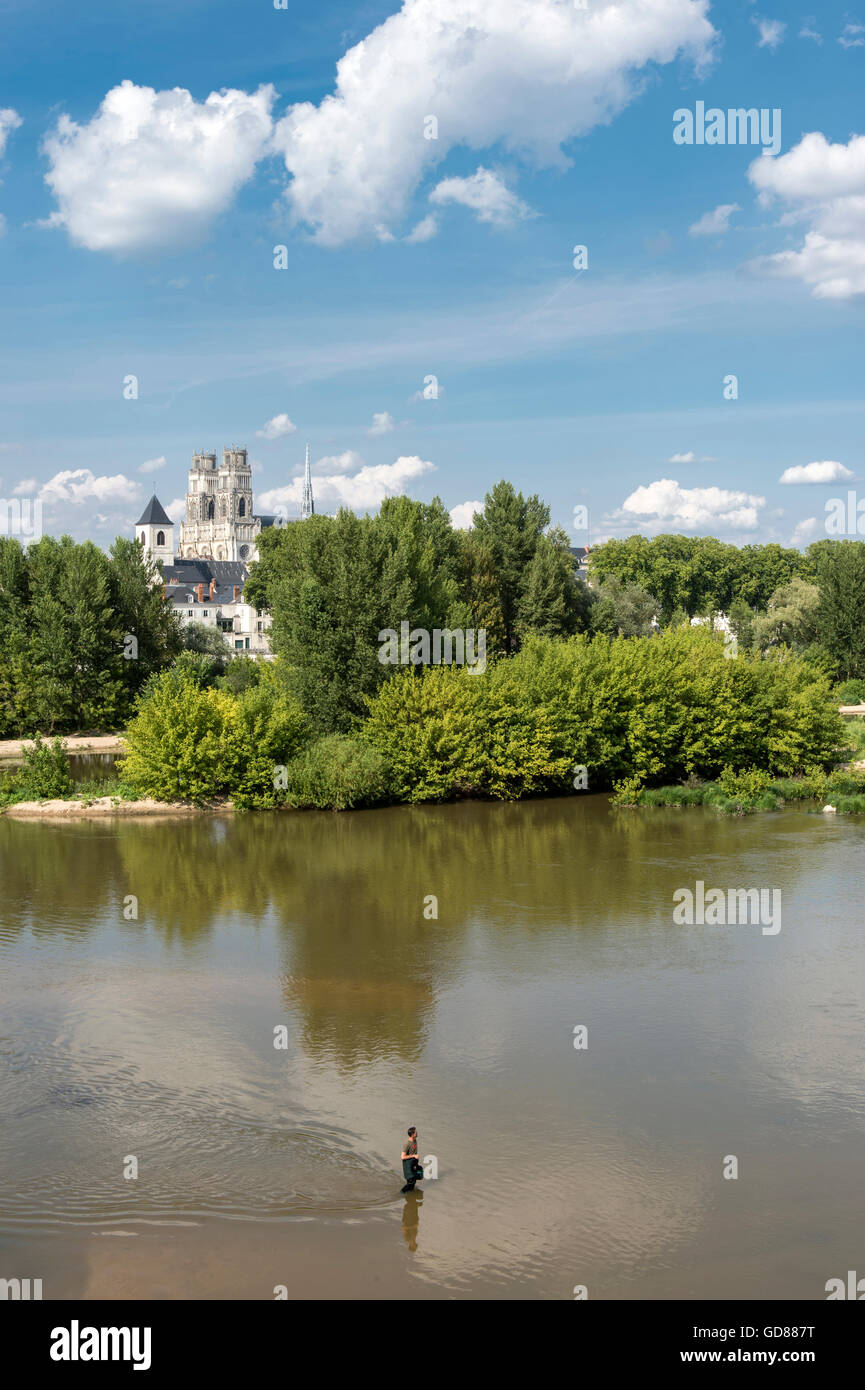 Europe, France, Loiret region, Orleans, Loire river and cityscape Stock Photo