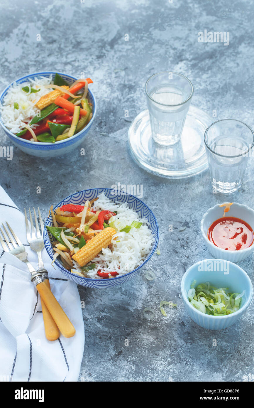 Vegetable Stir Fry Served along with Plain Rice Stock Photo - Alamy