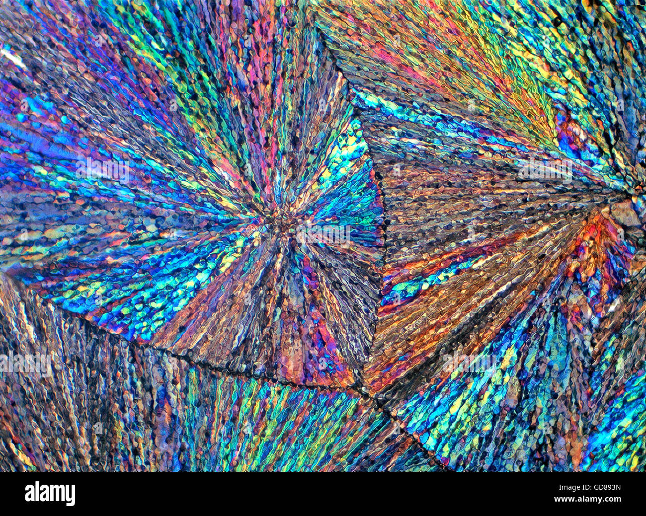 Cross polarized lighting example, photomicrograph of a mineral section Stock Photo