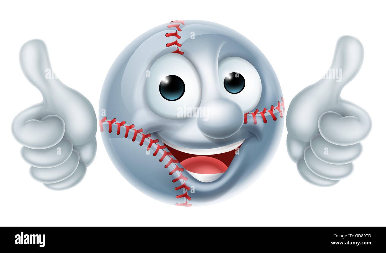 Cartoon softball or basketball ball man mascot character doing thumbs up Stock Photo