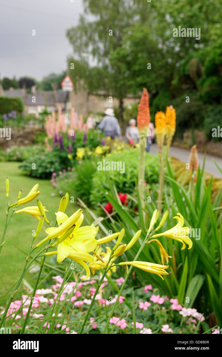 Gardens in bloom in Stanton in the Peak Derbyshire England Stock Photo