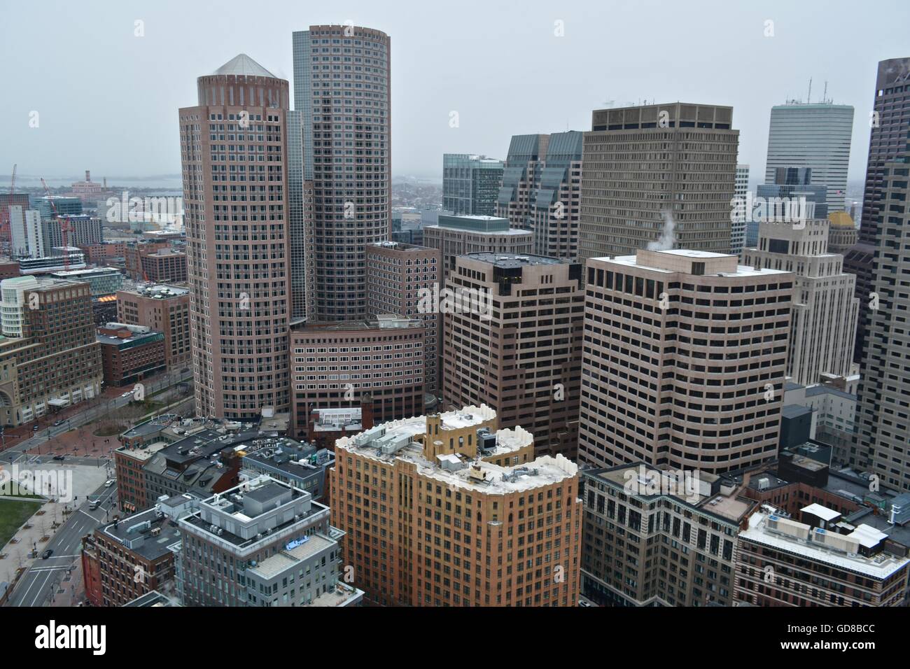 A view of the Boston skyline from above. Stock Photo