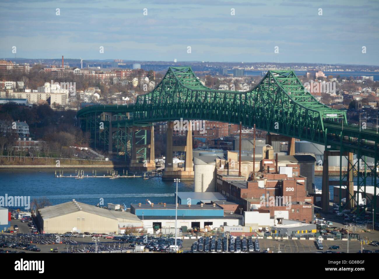 The Tobin Bridge and surrounding areas in Boston, MA Stock Photo