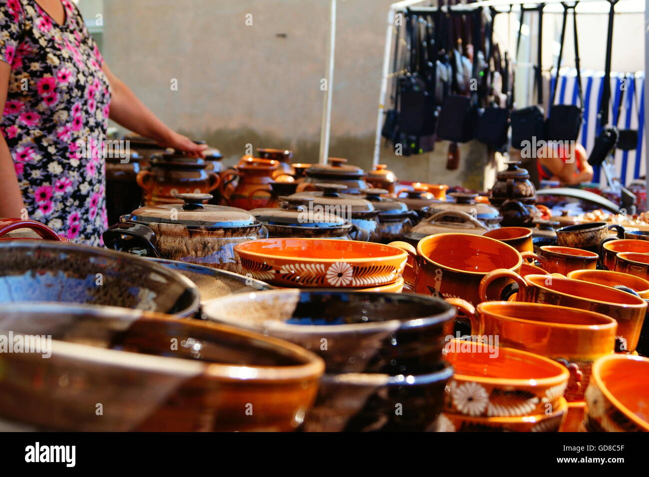 Clay pots in outdoor marketplace Stock Photo Alamy