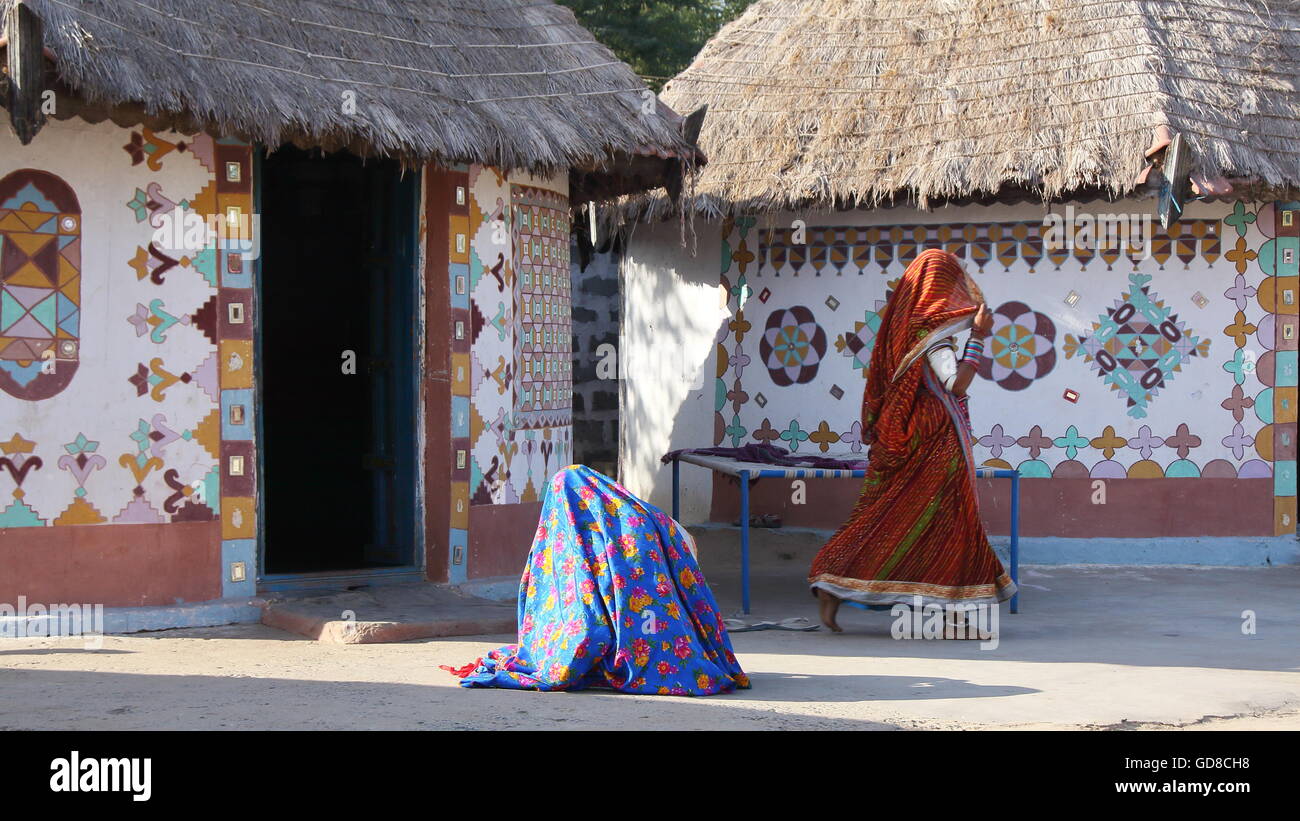 Traditional houses (Bhungas) in a local village near Bhuj, Gujarat, India Stock Photo