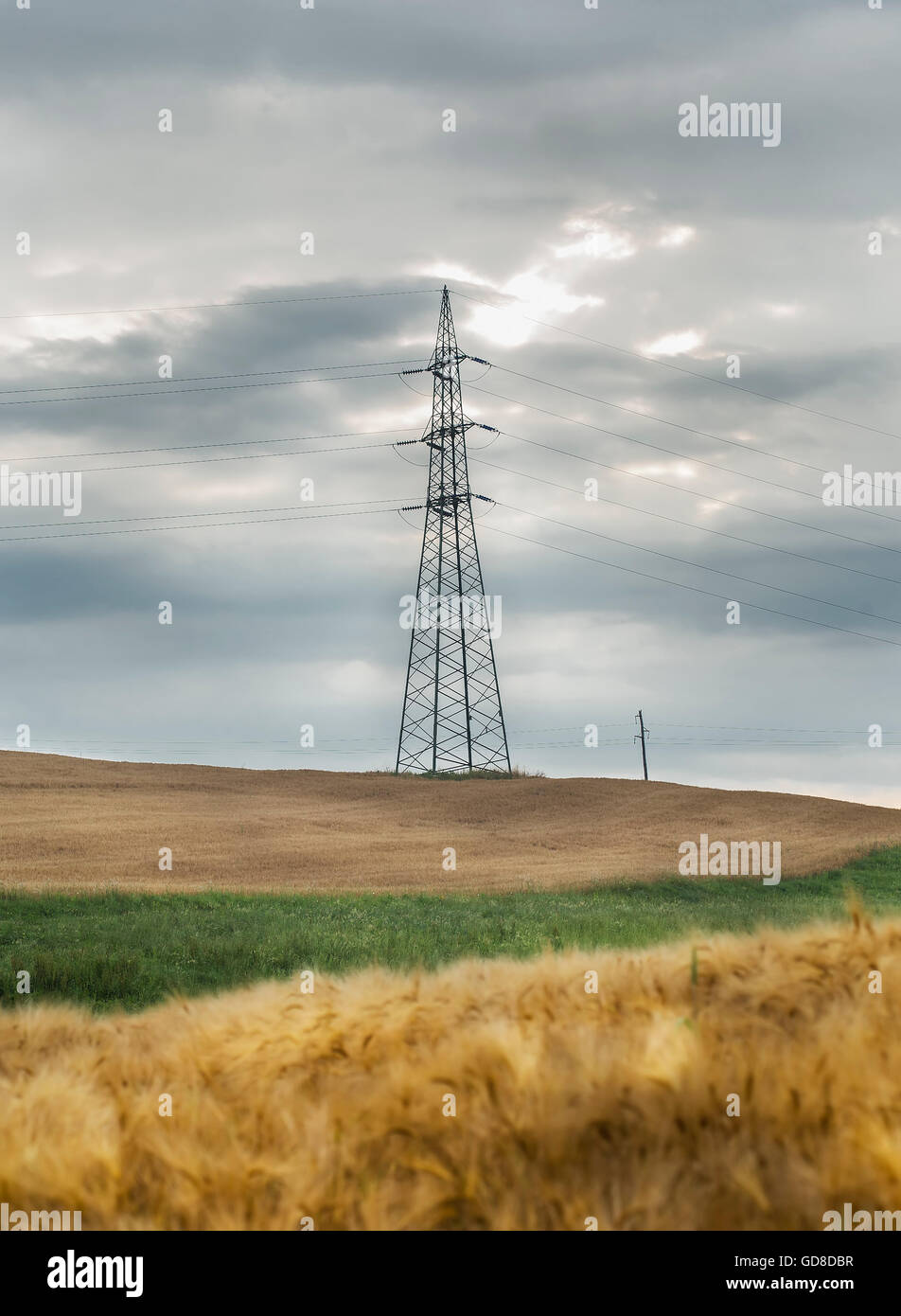 Electric tower providing energy source. Stock Photo