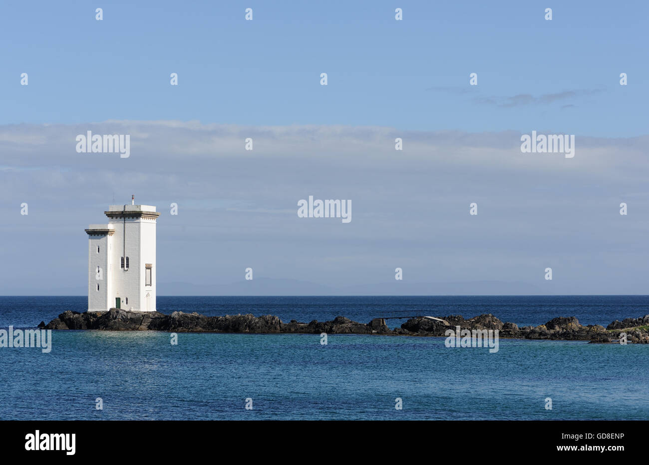 Lighthouse at Carraig Fhada, Port Ellen, Port Eilein, Islay, Inner Hebrides, Argyll, Scotland, UK. Stock Photo