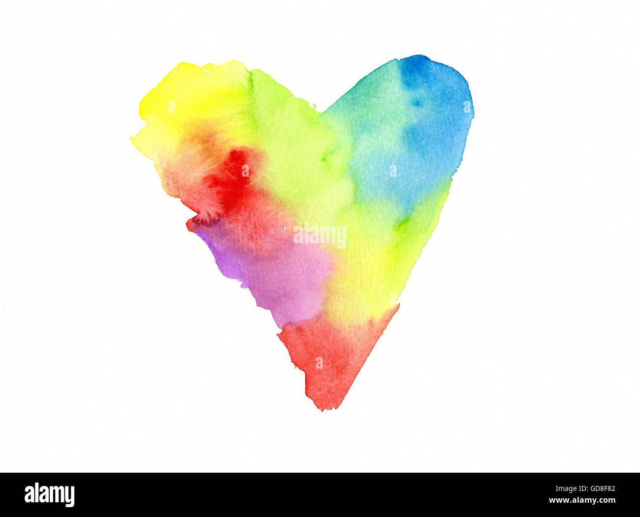 Rainbow colored heart watercolor painting Stock Photo