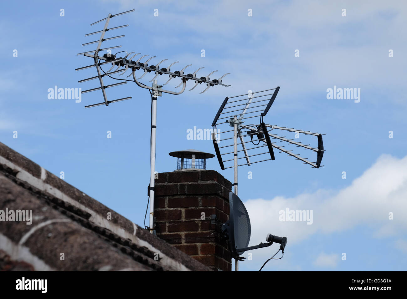 two television aerials on the roof Stock Photo Alamy