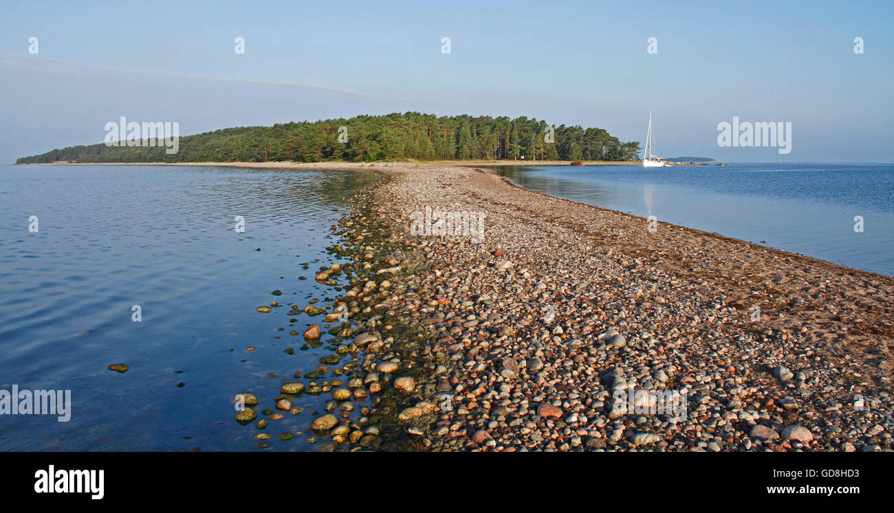 Sailing boat anchored at Sandön Island, Baltic Sea, Finland Stock Photo