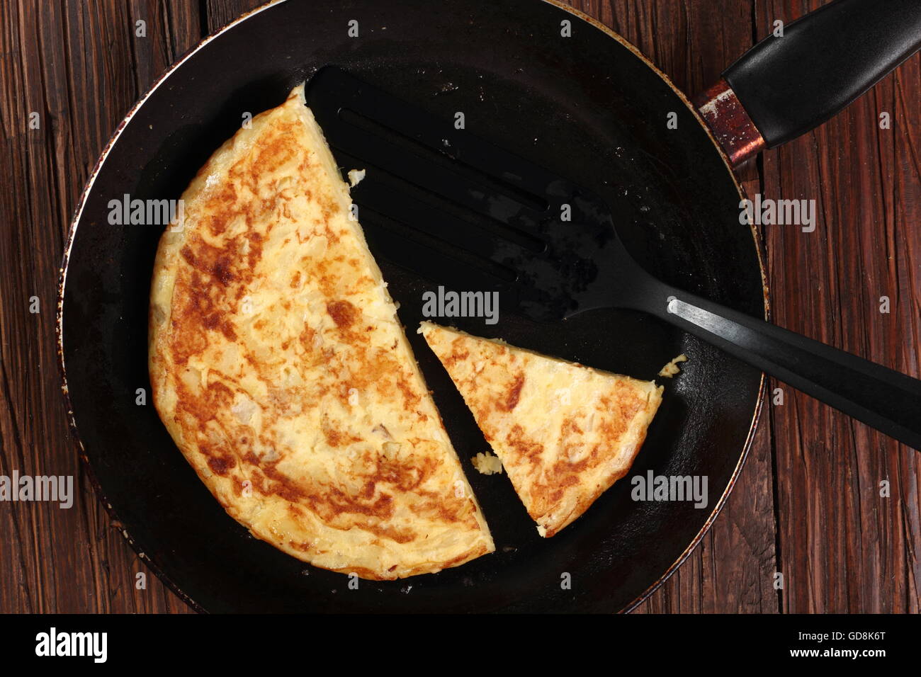 Cooking Spanish omelette in frying pan. Directly Above Stock Photo Alamy