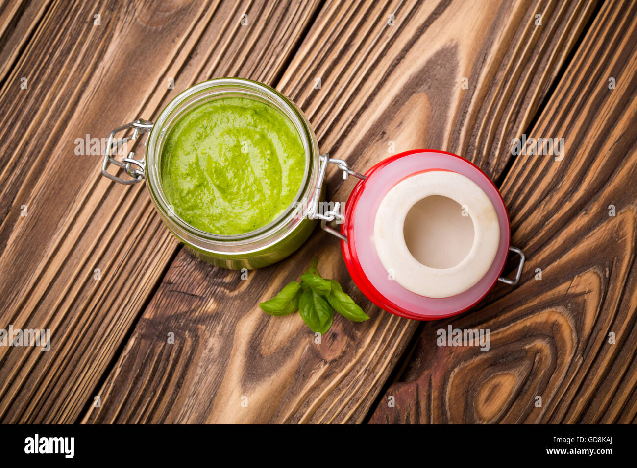 Diy homemade baby spinach pesto Stock Photo Alamy