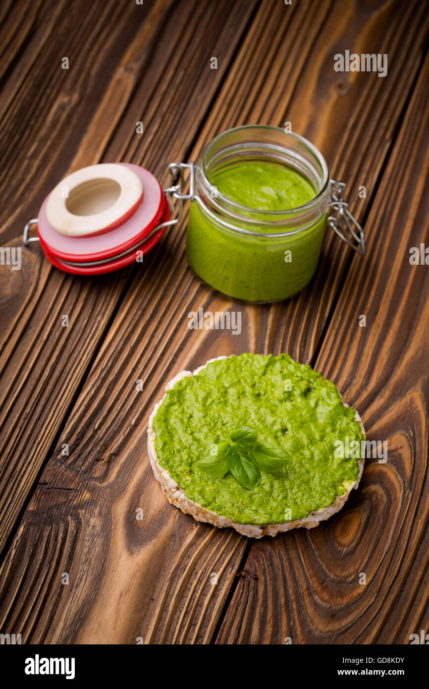 Diy homemade baby spinach pesto Stock Photo Alamy