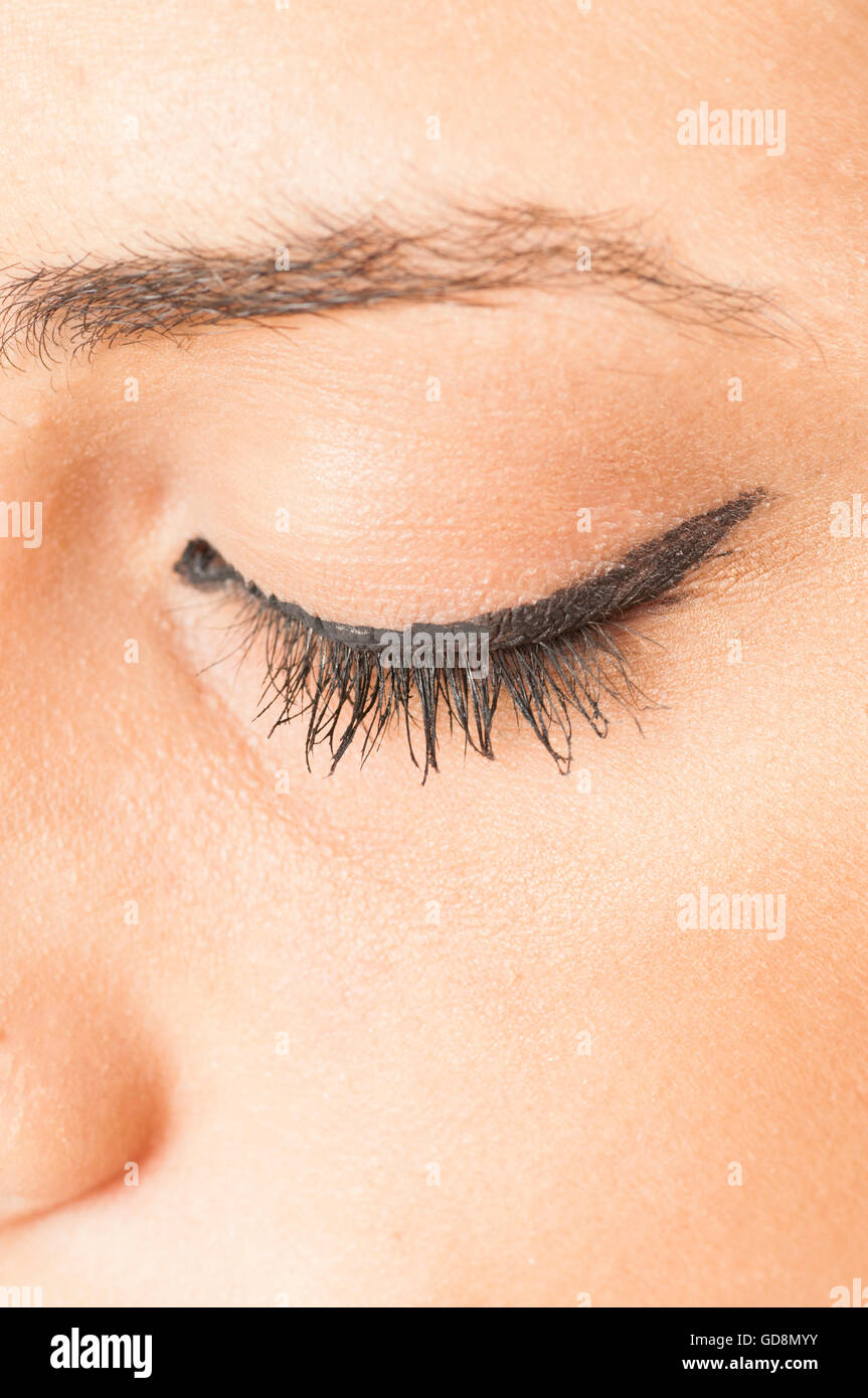Close up of a woman's eye wearing eyeliner Stock Photo