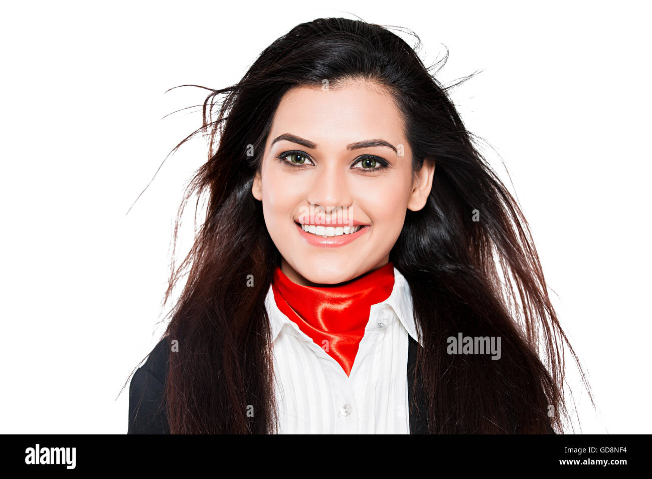 1 Indian Adult Woman Air Hostess standing smiling Stock Photo