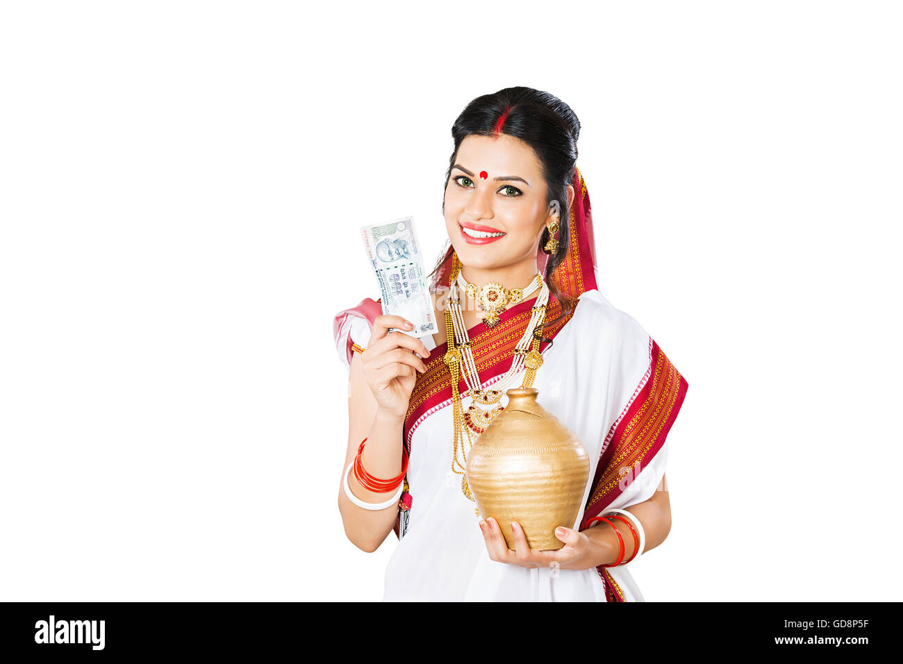 1 Indian Bengali Adult Woman Piggy Bank Saving Money Stock Photo Alamy