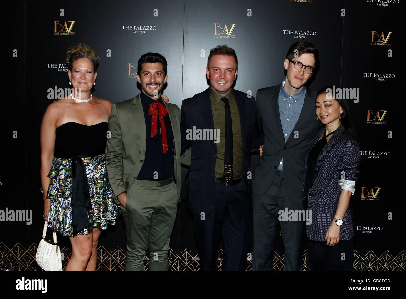 Siobhan O'Neil (Producer), Steve Mazurek (Costume designer), Shane Scheel (co-creator/producer), Anderson Davis (co-creator/producer) and Sumie Maeda (Associate director) at arrivals for BAZ - Star Crossed Love Opening Celebration, The Palazzo Theatre, Las Vegas, NV July 12, 2016. Photo By: James Atoa/Everett Collection Stock Photo