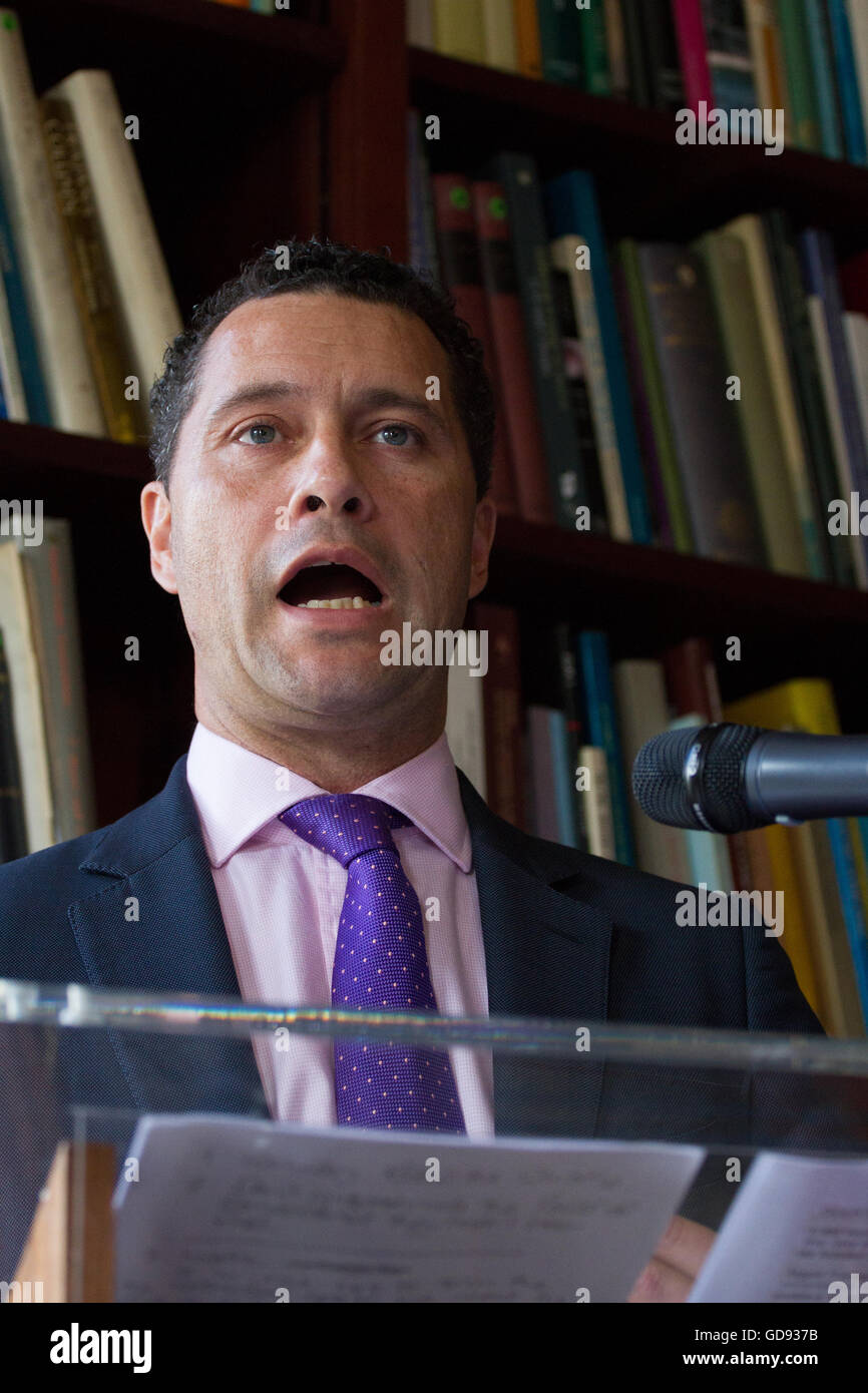 London, UK. 14th July, 2016. Steven Wolfe announces his leadership bid for UKIP in London