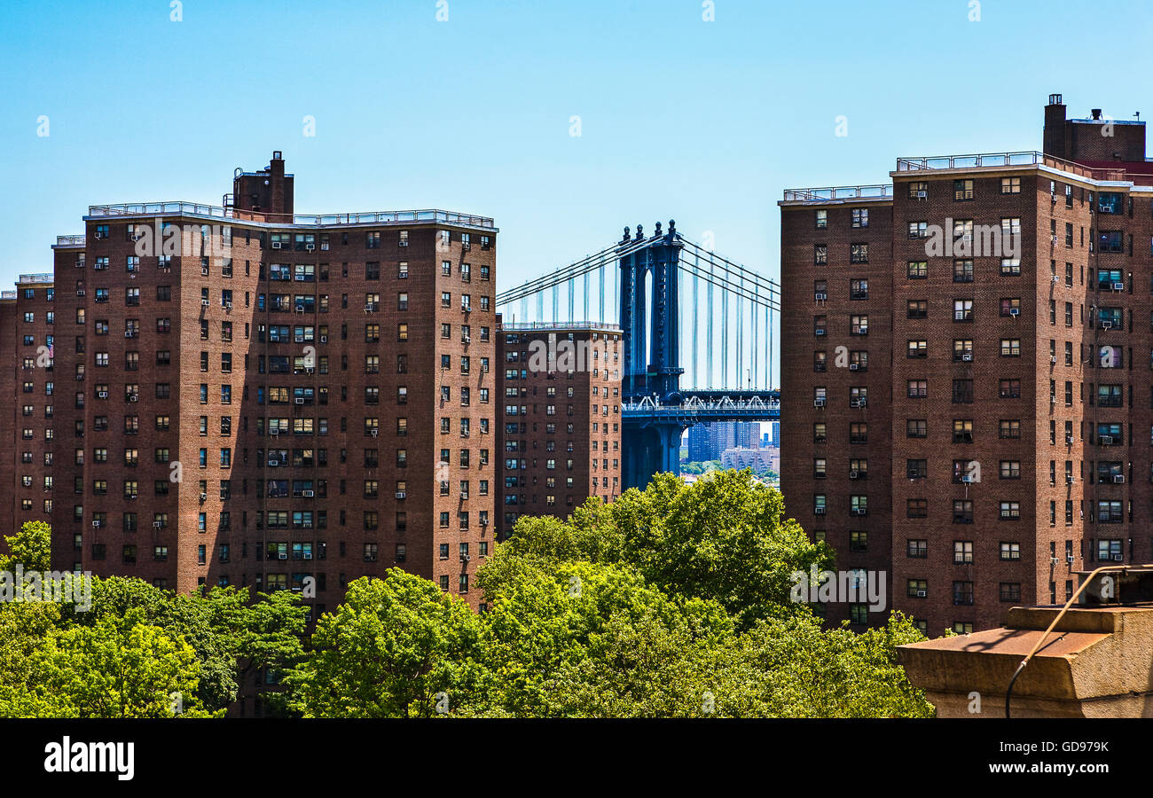 U.S.A., New York,Manhattan,the city seen fro the Brooklyn Bridge Stock Photo