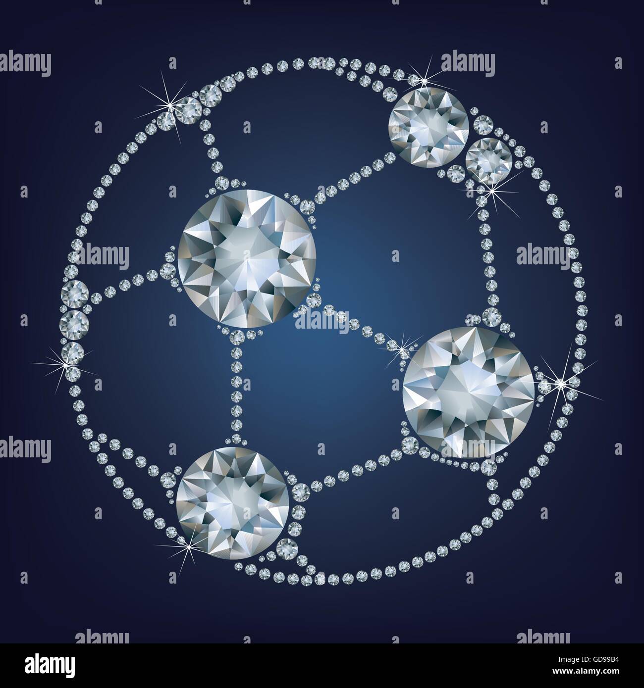 soccer ball made up a lot of diamonds on the black background Stock