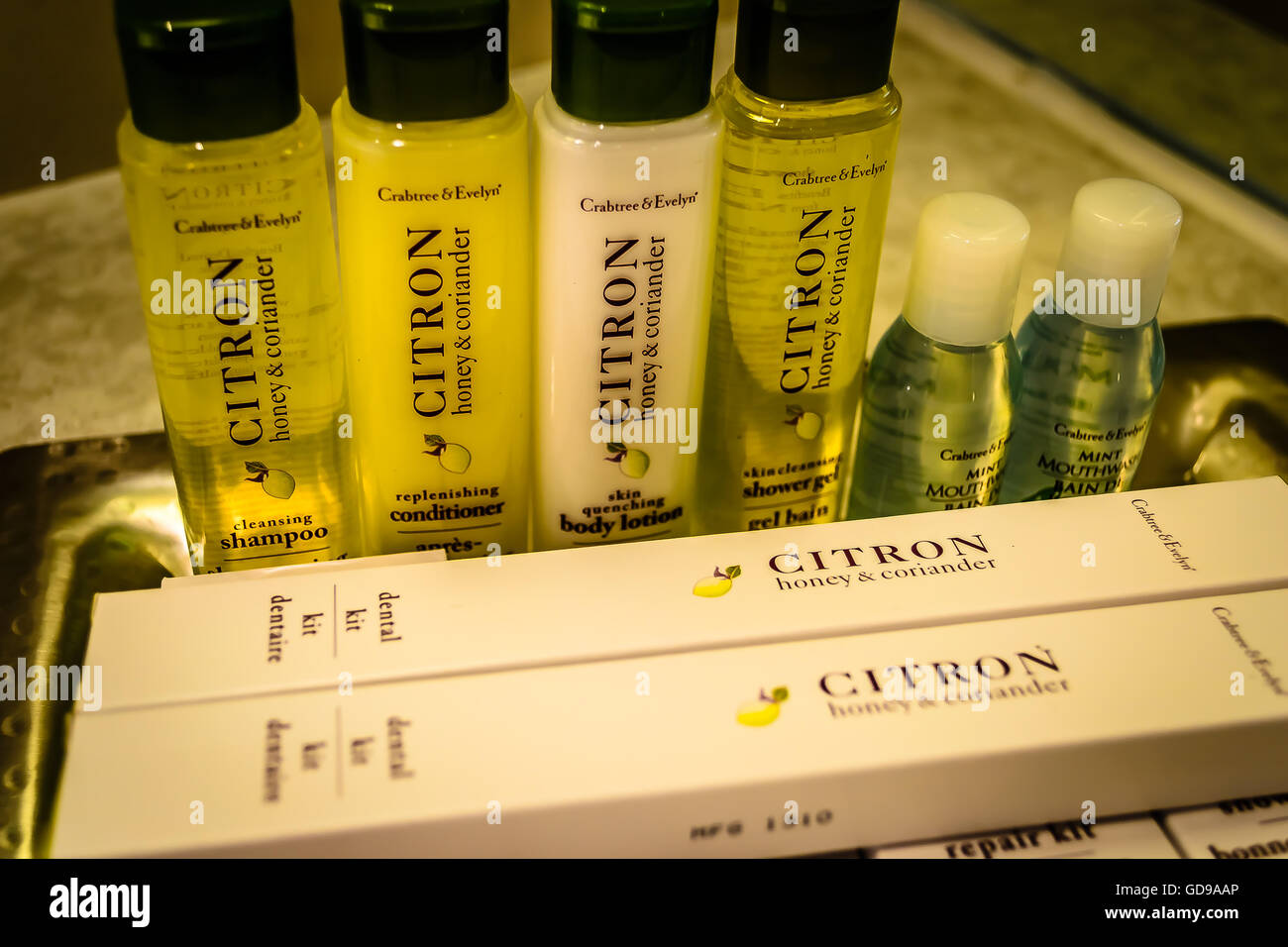 toiletries set shampoo, conditioner, shower gel, body lotion