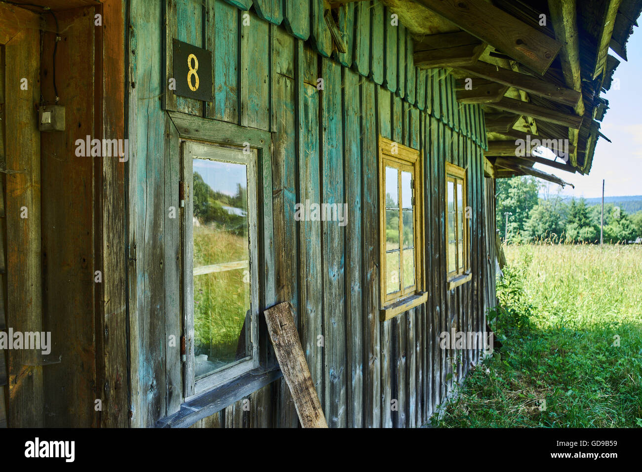 Abandoned picturesque old mountain farmhouse near Spalona Lower Silesia Poland Stock Photo