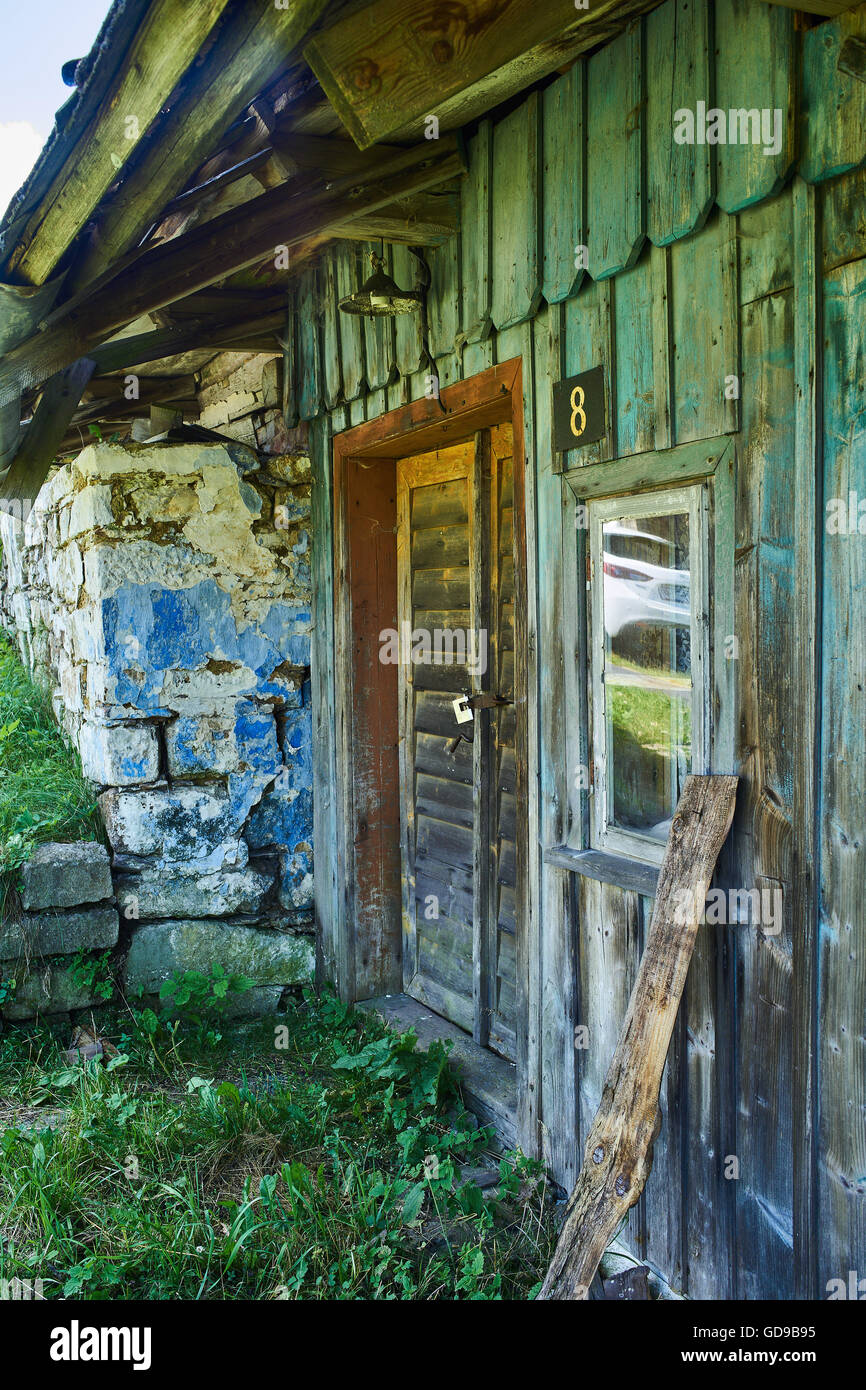 Abandoned picturesque old mountain farmhouse near Spalona Lower Silesia Poland Stock Photo